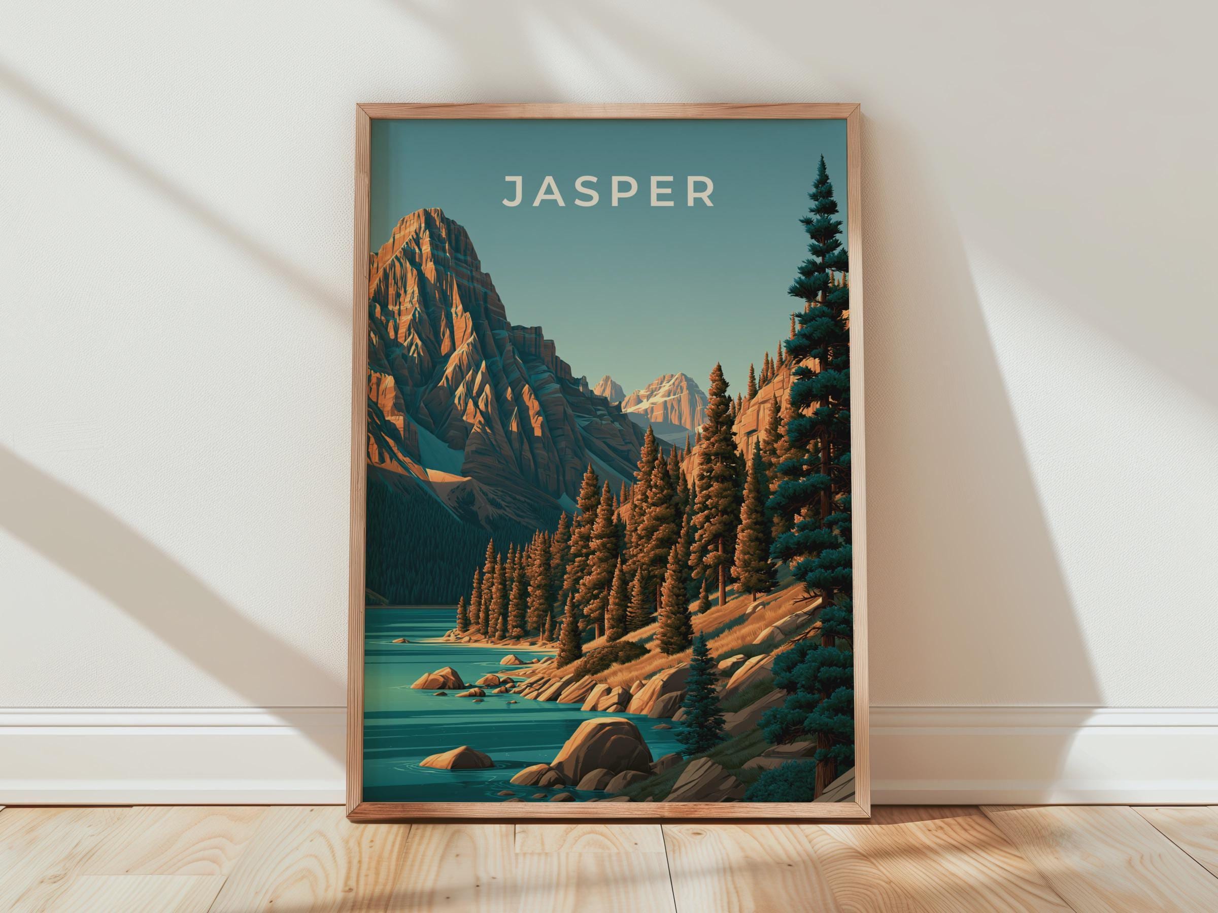 Jasper National Park Print, Canada Mountain Wall Art, Vintage Style Landscape Poster - Travel Wall Art