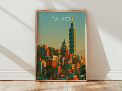 Taipei Skyline Print, Taipei 101 Tower, Taiwan City Wall Art Poster - Travel Wall Art