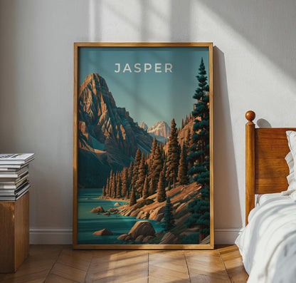 Jasper National Park Print, Canada Mountain Wall Art, Vintage Style Landscape Poster - Travel Wall Art
