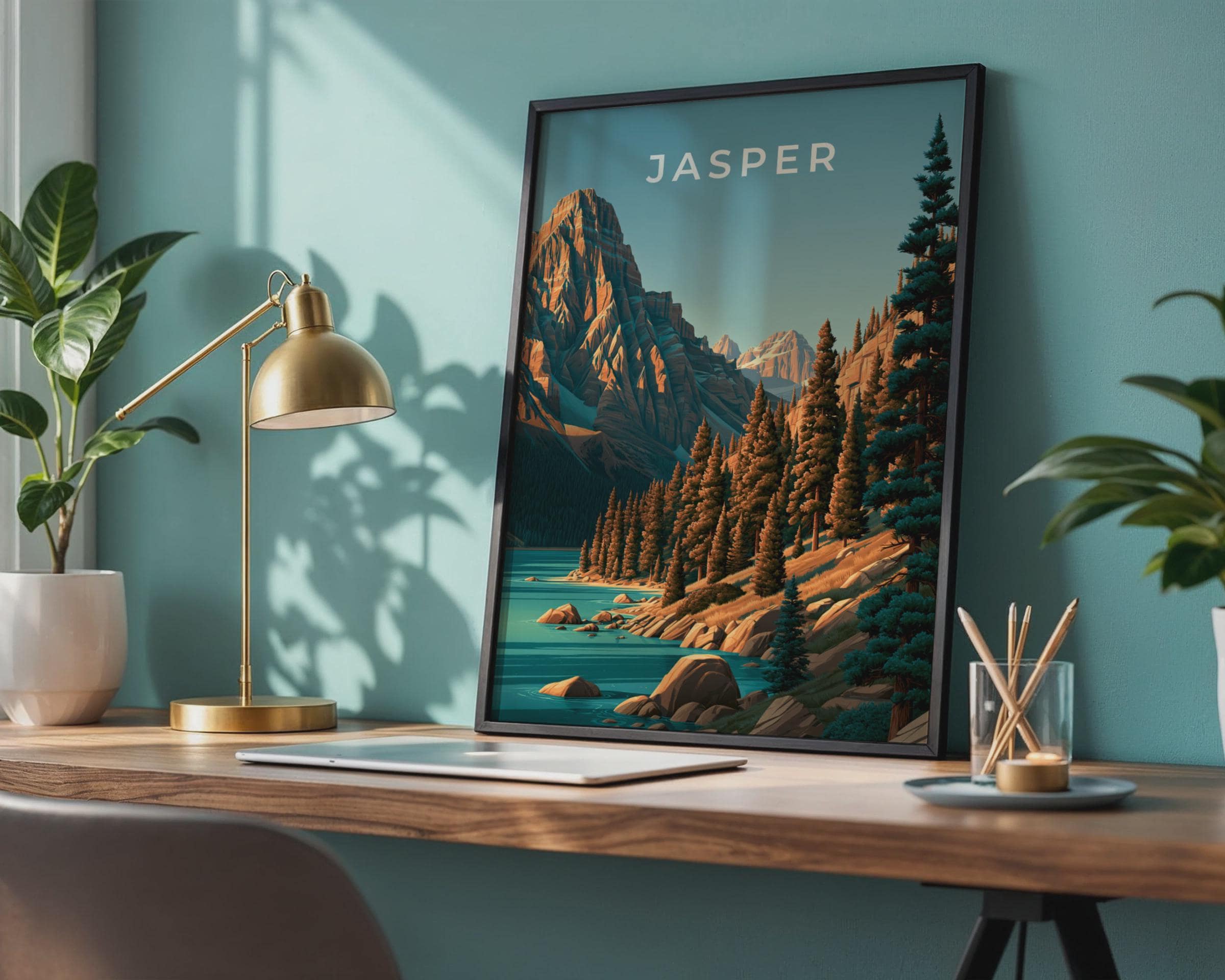 Jasper National Park Print, Canada Mountain Wall Art, Vintage Style Landscape Poster - Travel Wall Art