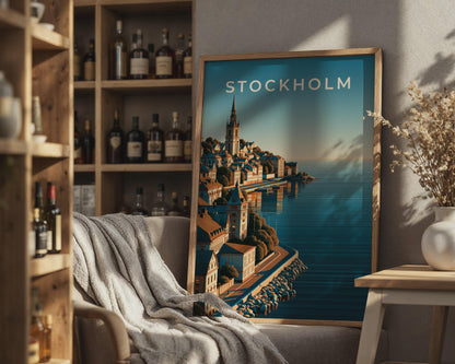 Stockholm Print, Sweden City Poster, Scandinavian Wall Art, Blue Waterfront - Travel Wall Art