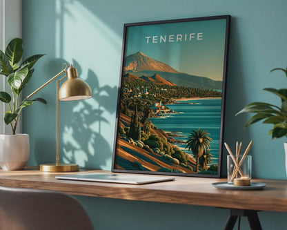Tenerife Print, Canary Islands Wall Art, Retro Coastal Poster, Mount Teide - Travel Wall Art