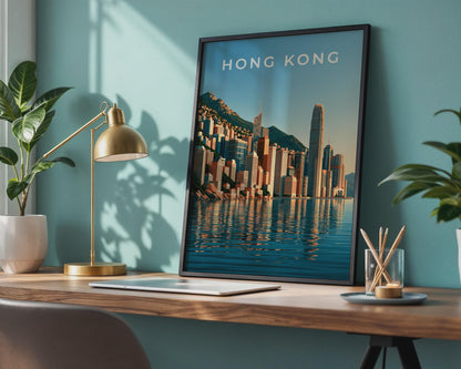 Hong Kong Skyline Print, City Harbour Wall Art, Minimalist Asia Poster - Travel Wall Art