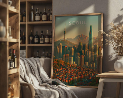 Seoul Skyline Print, South Korea City Poster, N Seoul Tower, Lotte World Tower Art - Travel Wall Art
