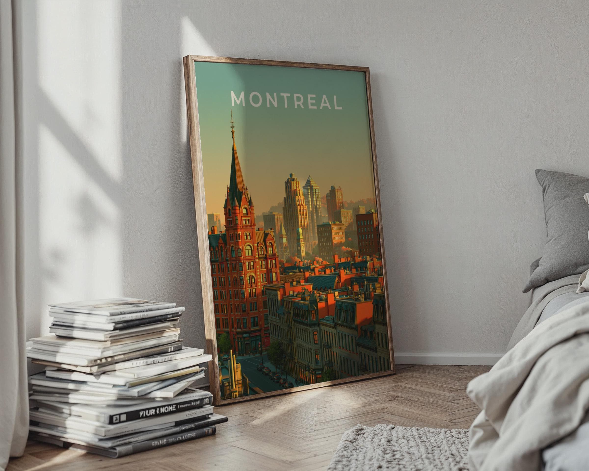 Montreal Skyline Print, Canada City Poster, Retro Illustration, Old Town Wall Art - Travel Wall Art