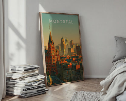 Montreal Skyline Print, Canada City Poster, Retro Illustration, Old Town Wall Art - Travel Wall Art