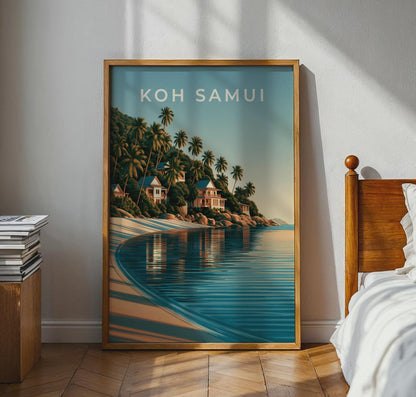 Koh Samui Print, Thailand Island Beach Poster, Tropical Palm Tree Wall Art - WanderWall