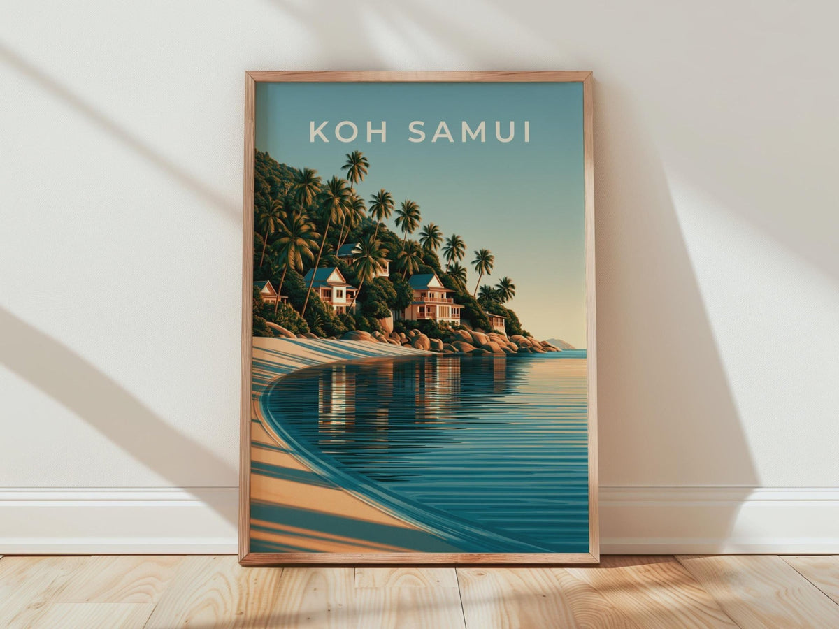Koh Samui Print, Thailand Island Beach Poster, Tropical Palm Tree Wall Art - WanderWall