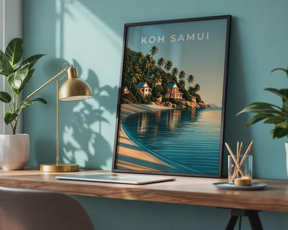 Koh Samui Print, Thailand Island Beach Poster, Tropical Palm Tree Wall Art - WanderWall