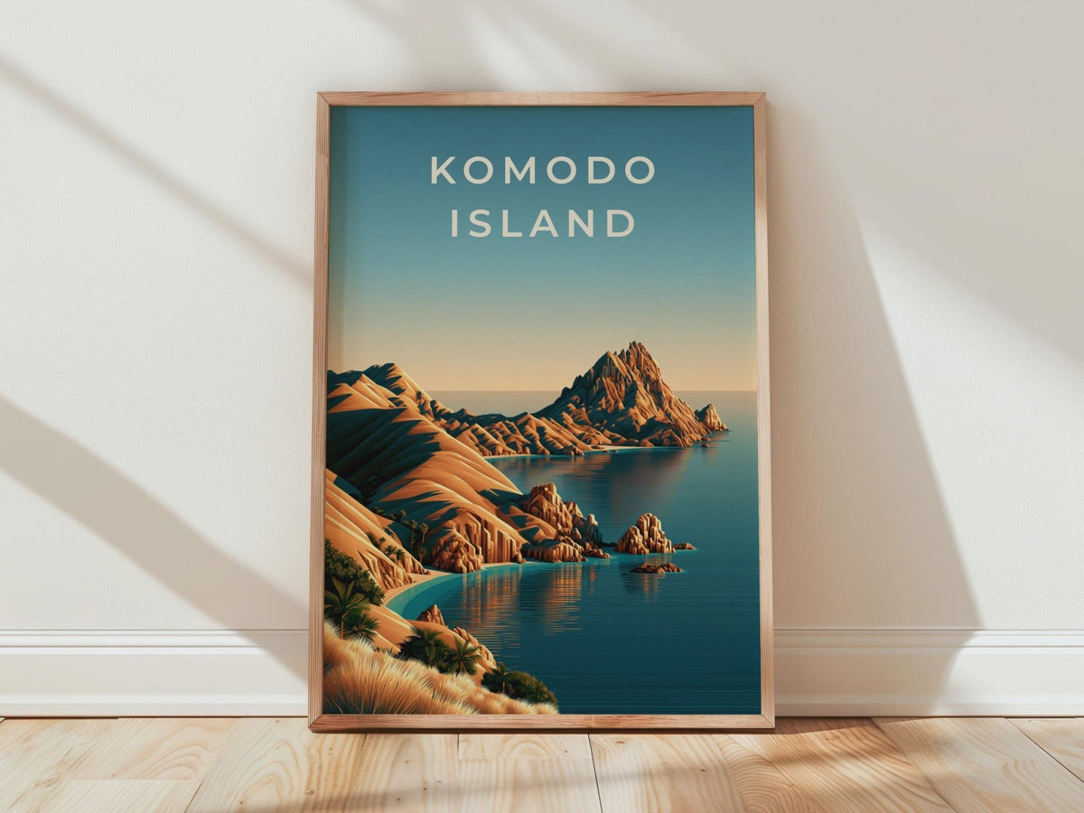 Komodo Island Print, Indonesia Wall Art, Minimalist Coastal Landscape Poster - WanderWall
