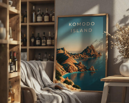 Komodo Island Print, Indonesia Wall Art, Minimalist Coastal Landscape Poster - WanderWall