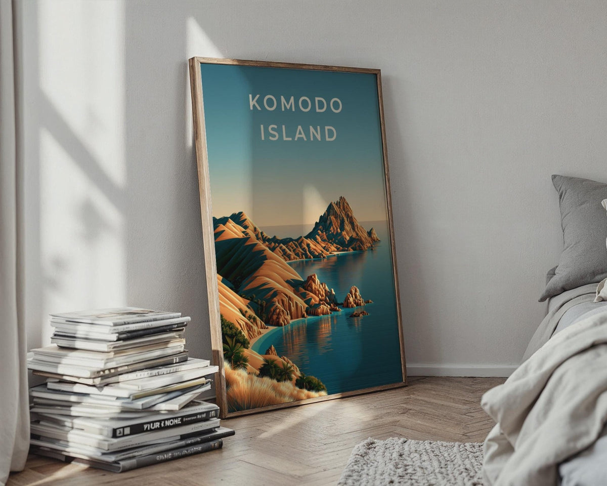 Komodo Island Print, Indonesia Wall Art, Minimalist Coastal Landscape Poster - WanderWall