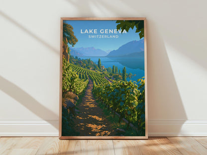Lake Geneva Switzerland Travel Poster - WanderWall