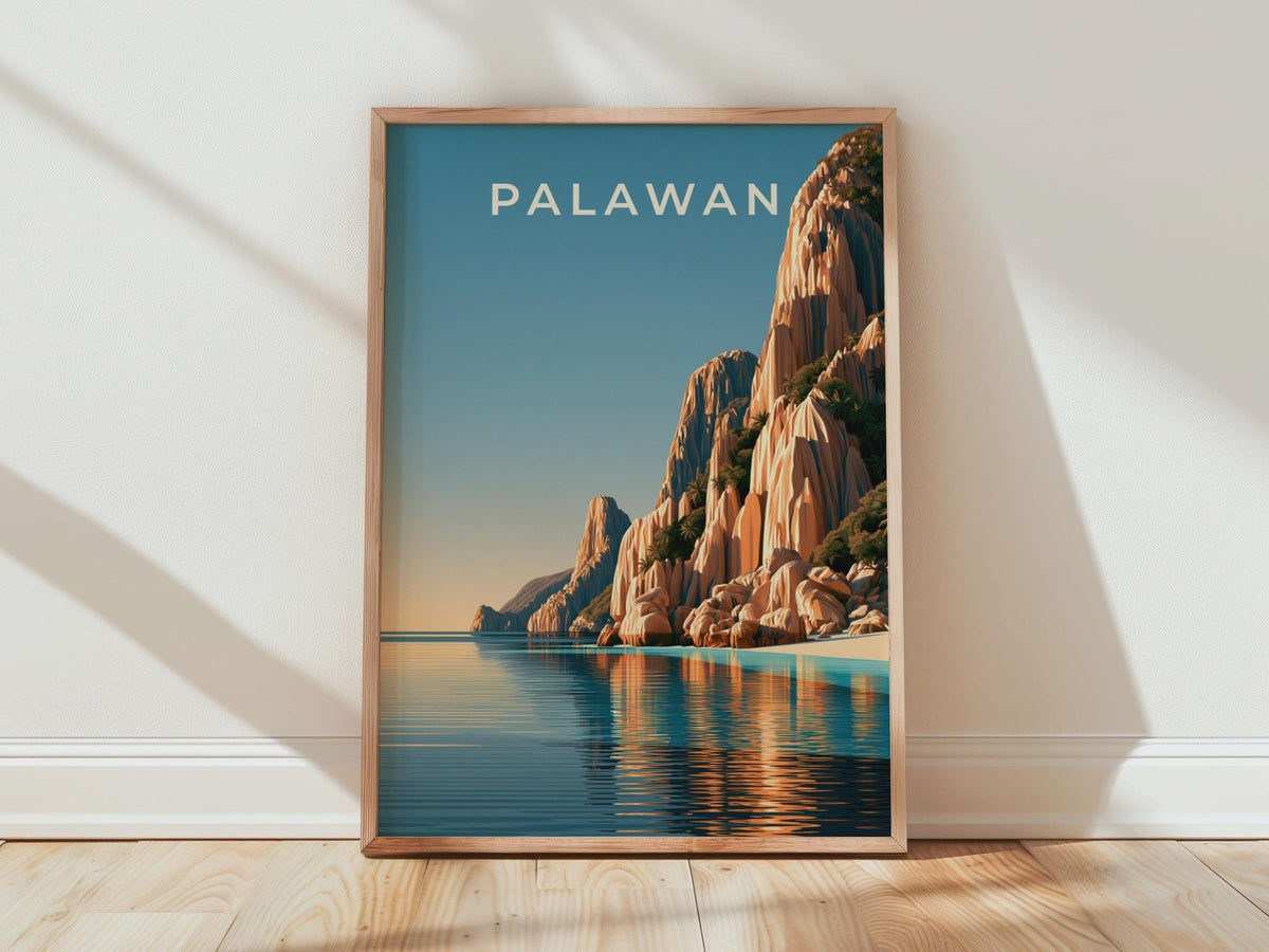 Palawan Philippines Print, Tropical Island Limestone Cliffs, Minimalist Wall Art - WanderWall