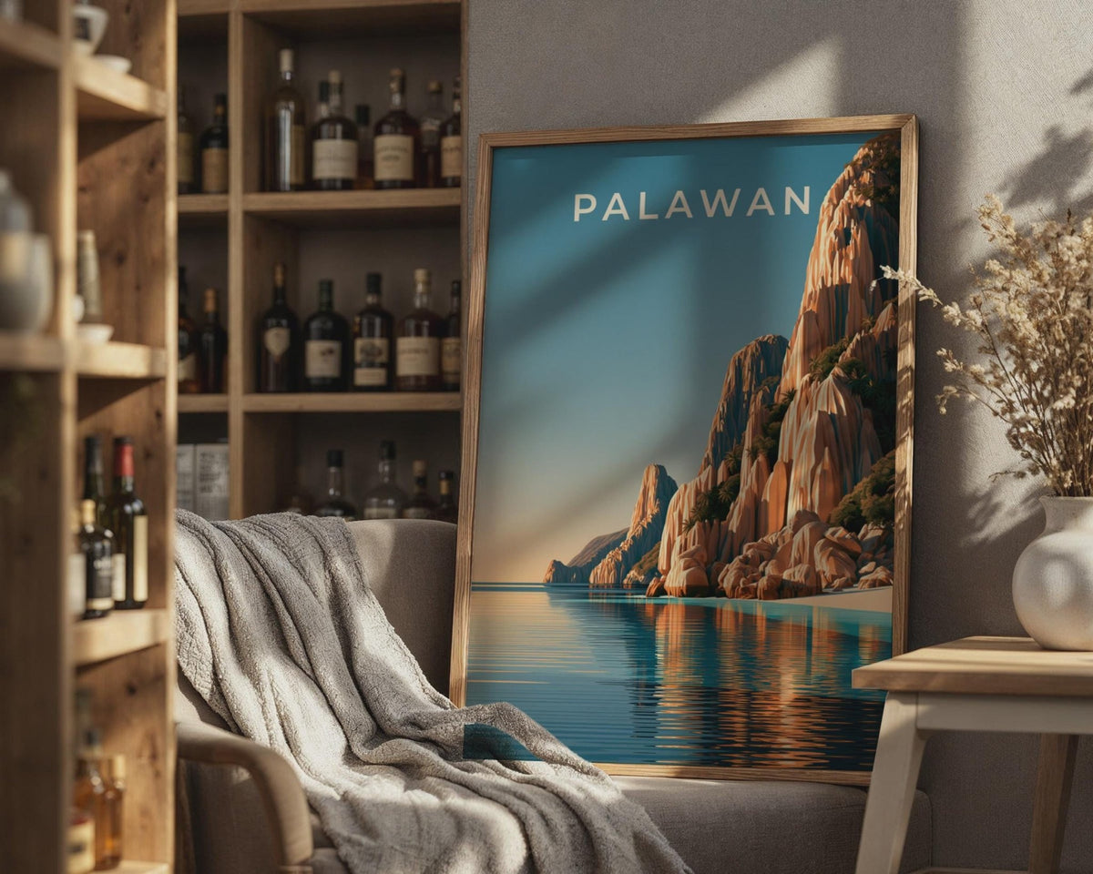 Palawan Philippines Print, Tropical Island Limestone Cliffs, Minimalist Wall Art - WanderWall