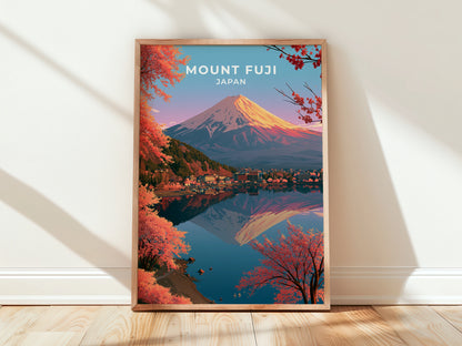Mount Fuji Japan Poster, Cherry Blossom Wall Art, Japanese Mountain Print, Asia
