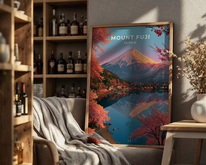 Mount Fuji Japan Poster, Cherry Blossom Wall Art, Japanese Mountain Print, Asia