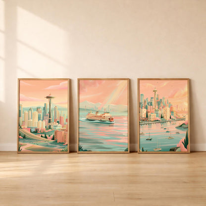 Seattle Set of 3 Posters | Seattle Gallery Wall Art - WanderWall