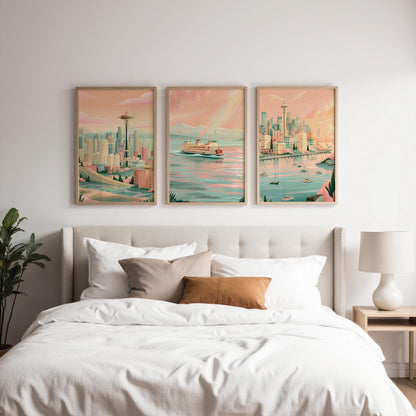 Seattle Set of 3 Posters | Seattle Gallery Wall Art - WanderWall