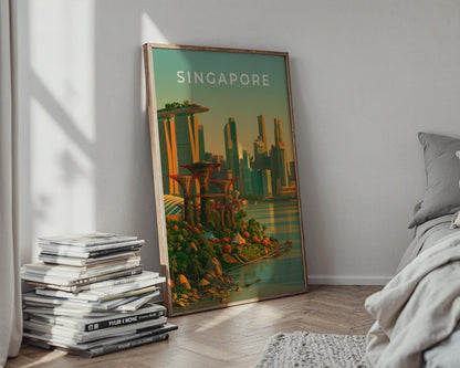 Singapore City Skyline Print, Gardens by the Bay, Marina Bay Sands Wall Art - WanderWall