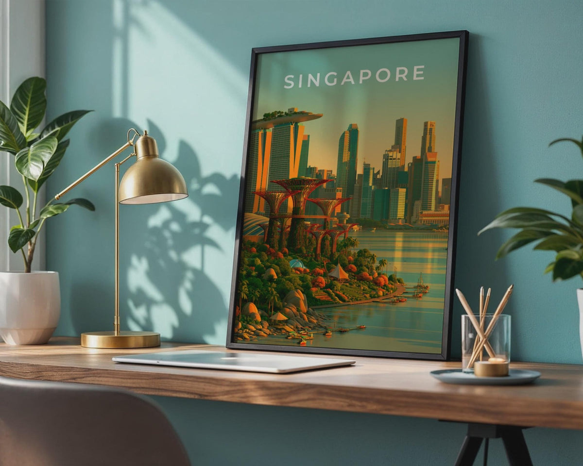 Singapore City Skyline Print, Gardens by the Bay, Marina Bay Sands Wall Art - WanderWall