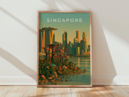 Singapore City Skyline Print, Gardens by the Bay, Marina Bay Sands Wall Art - WanderWall