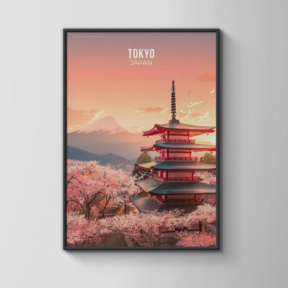 Tokyo Japan print featuring Mount Fuji and cherry blossoms wall art - WanderWall